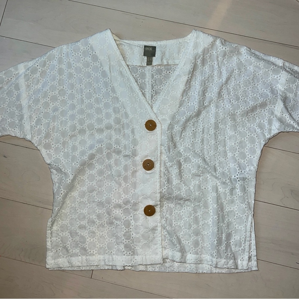 Asos White Eyelet Button-Down Top - image 1